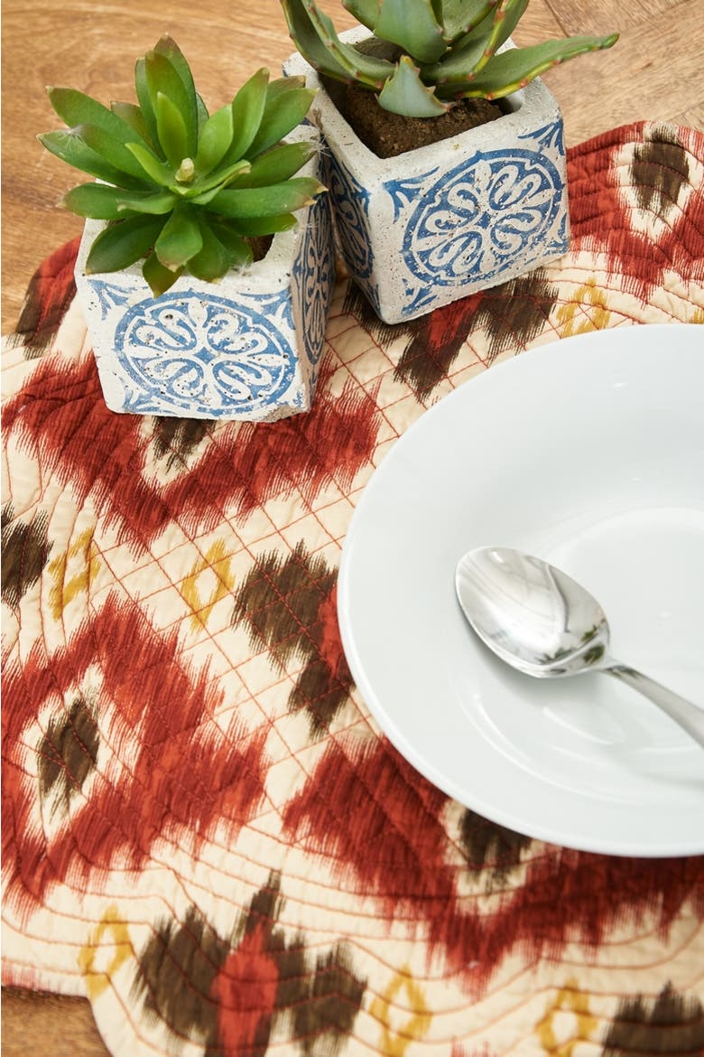 Ikat Cotton Quilted Round Reversible Placemats Set of 6, 17", Alternate, color, White