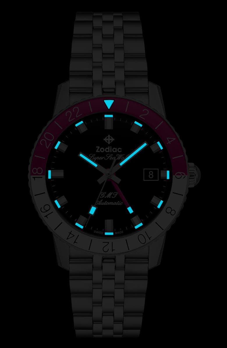 Zodiac GMT Automatic Stainless Steel Watch, 40mm, Alternate, color, Silver