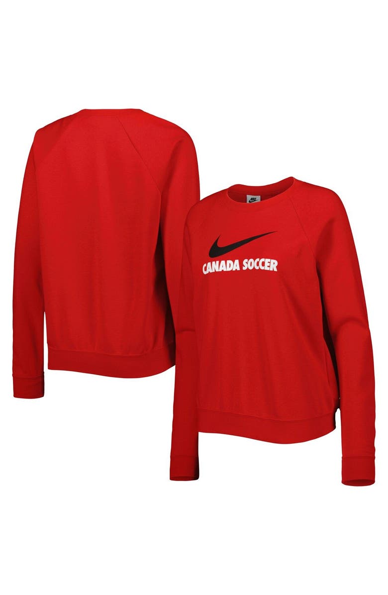Nike Women's Nike Red Canada Soccer Lockup Varsity Tri-Blend Raglan Pullover Sweatshirt, Main, color, Red