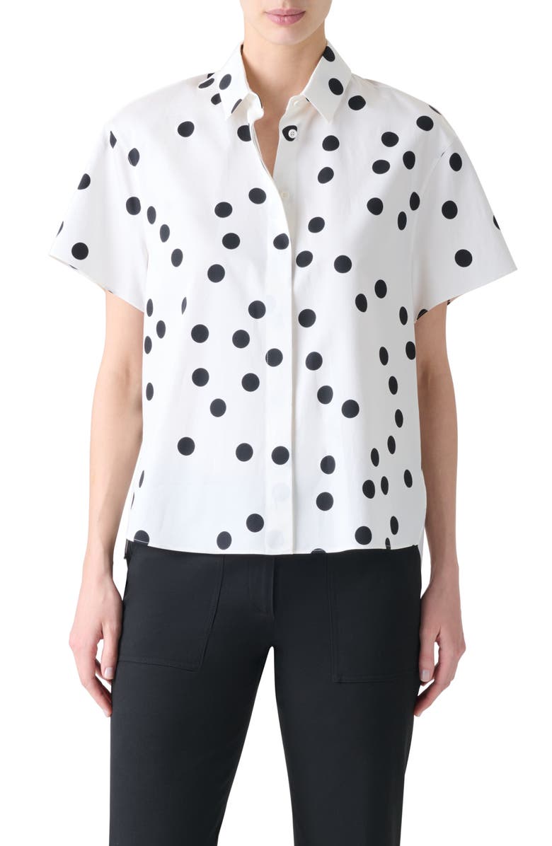 Akris punto Polka Dot Ruffle Cotton Poplin Shirt, Main, color, Cream-Black
