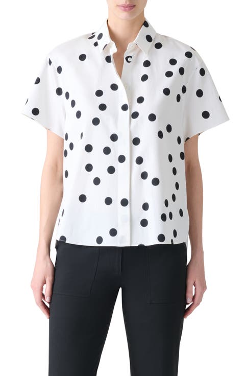 Polka Dot Ruffle Cotton Poplin Shirt
