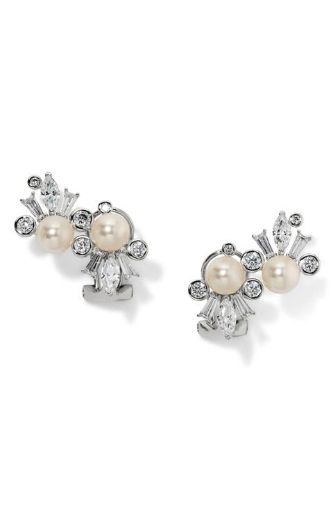 Undersea Cubic Zirconia and Imitation Pearl Climber Earrings
