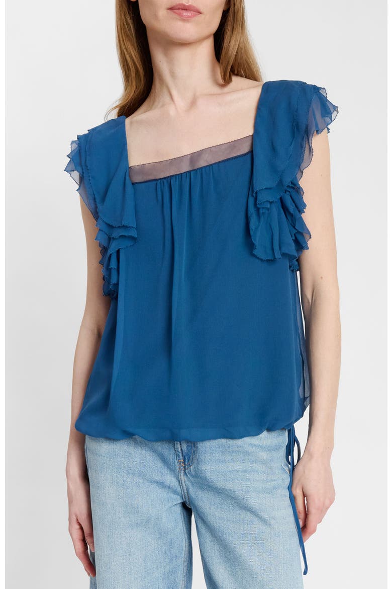Chass Ruffle Blouse in Silk Georgette, Main, color, Electric Blue