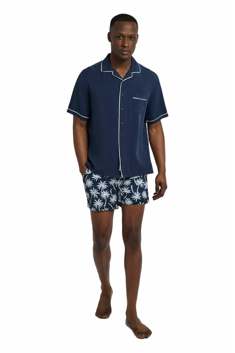 Piped Tencel Convertible Vacation Shirt, Main, color, DEEP NAVY/WHITE