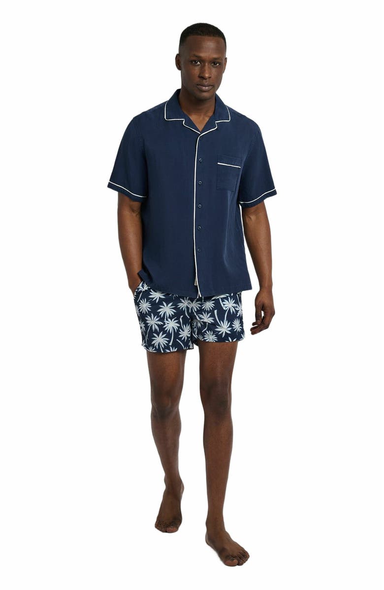 Onia Piped Tencel Convertible Vacation Shirt, Main, color, Deep Navy/White