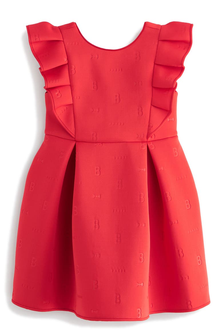 Kids' Ruffle Shoulder Scuba Dress, Main, color, RED