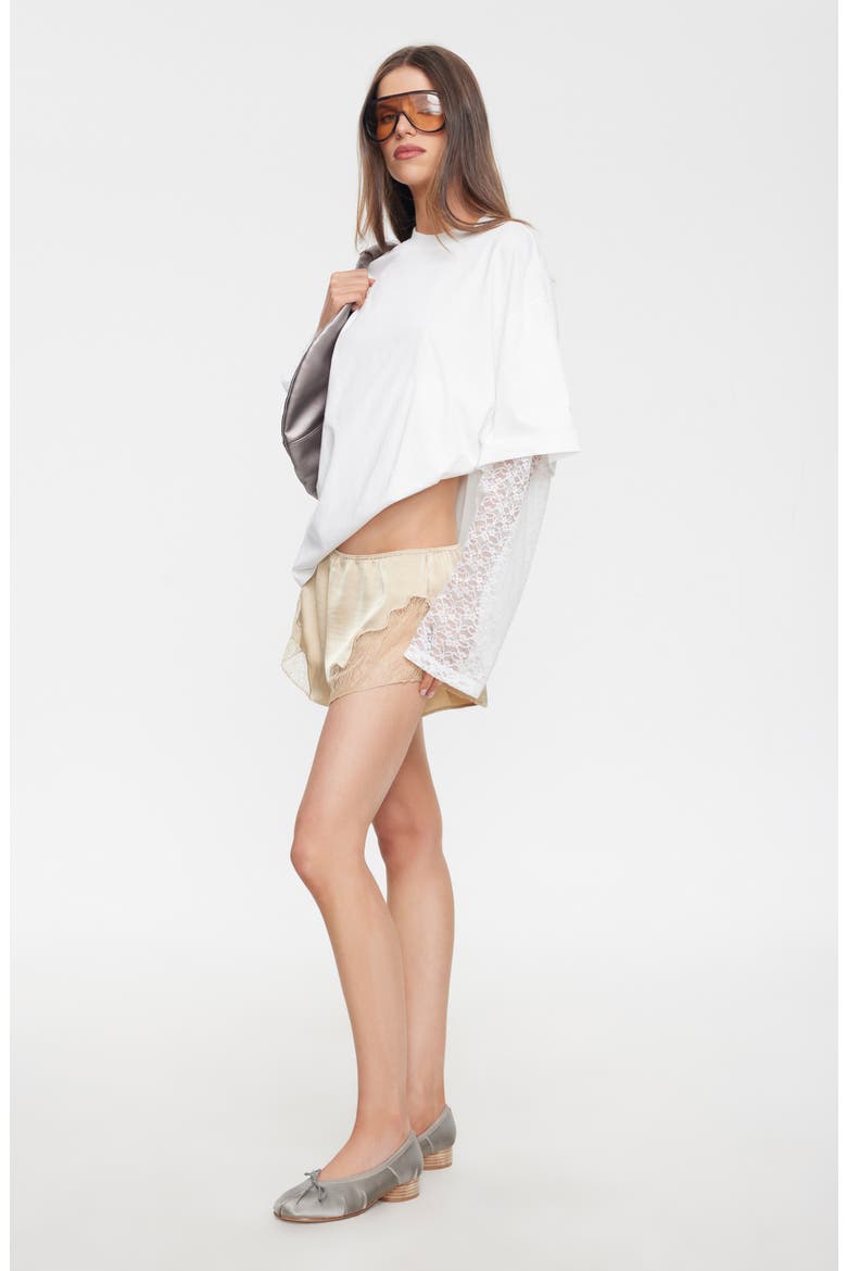 Bottega Lace Sleeve Oversized Cotton Top, Alternate, color, PORCELAIN