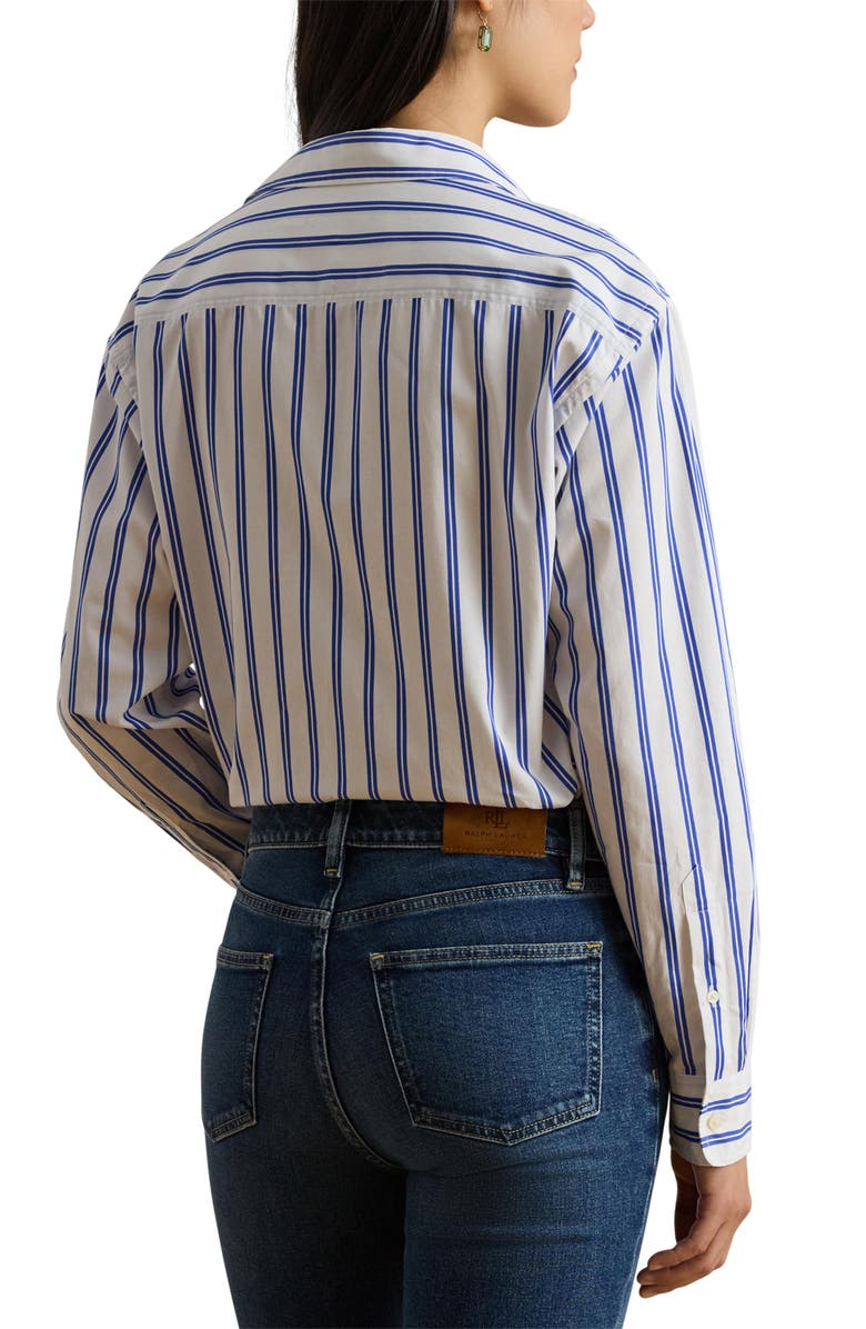 Lauren Ralph Lauren Stripe Cotton Broadcloth Button-Down Shirt, Alternate, color, Blue/ White