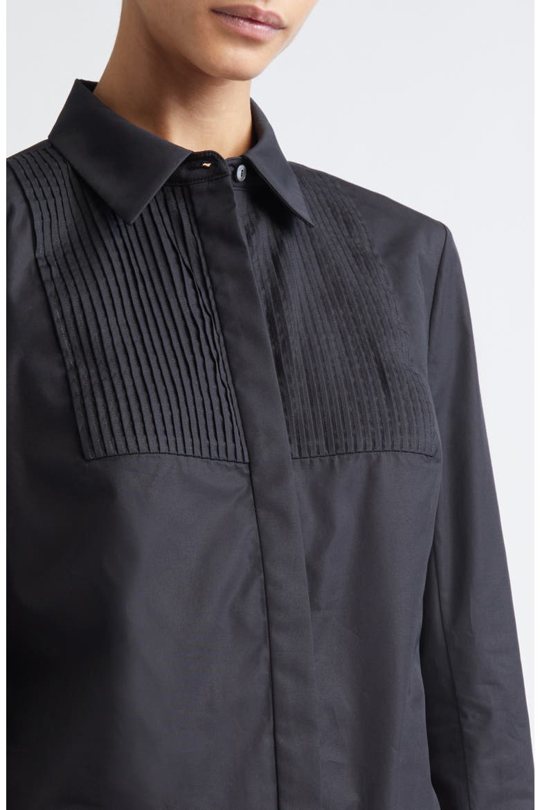 Natalia Pintuck Cotton Poplin Button-Up Shirt, Alternate, color, BLACK