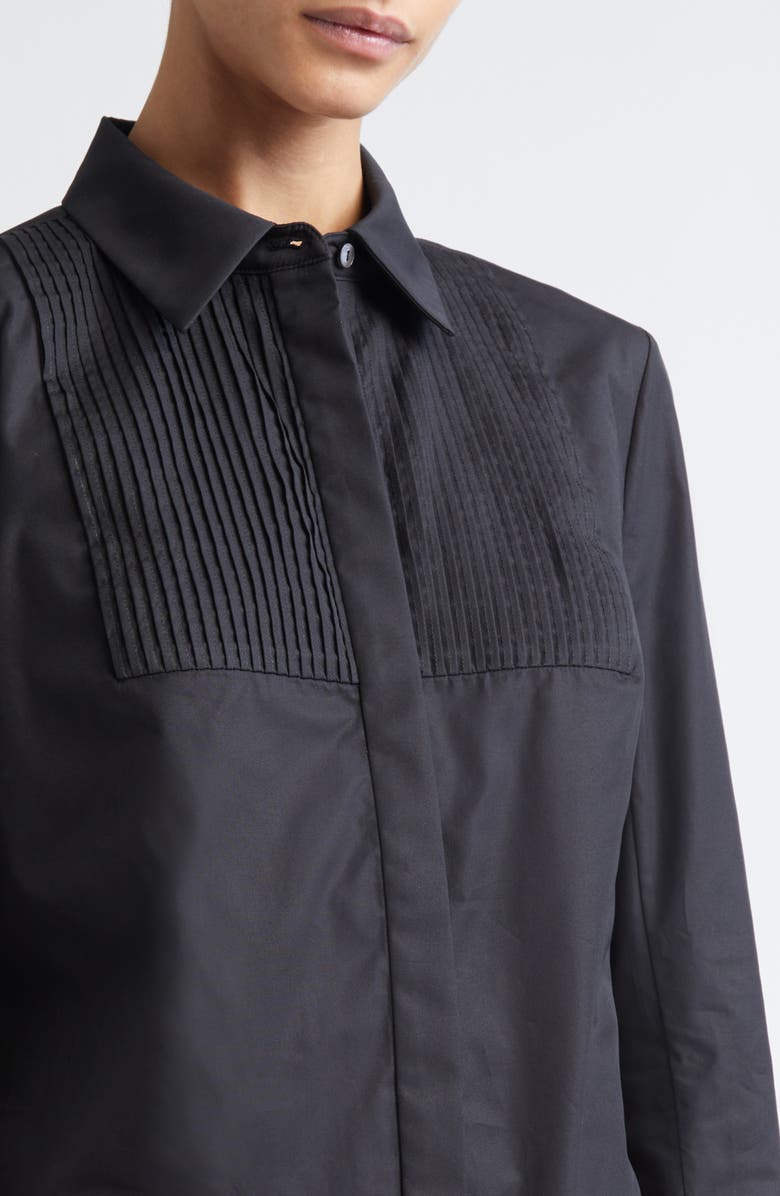 PARTOW Natalia Pintuck Cotton Poplin Button-Up Shirt, Alternate, color, Black