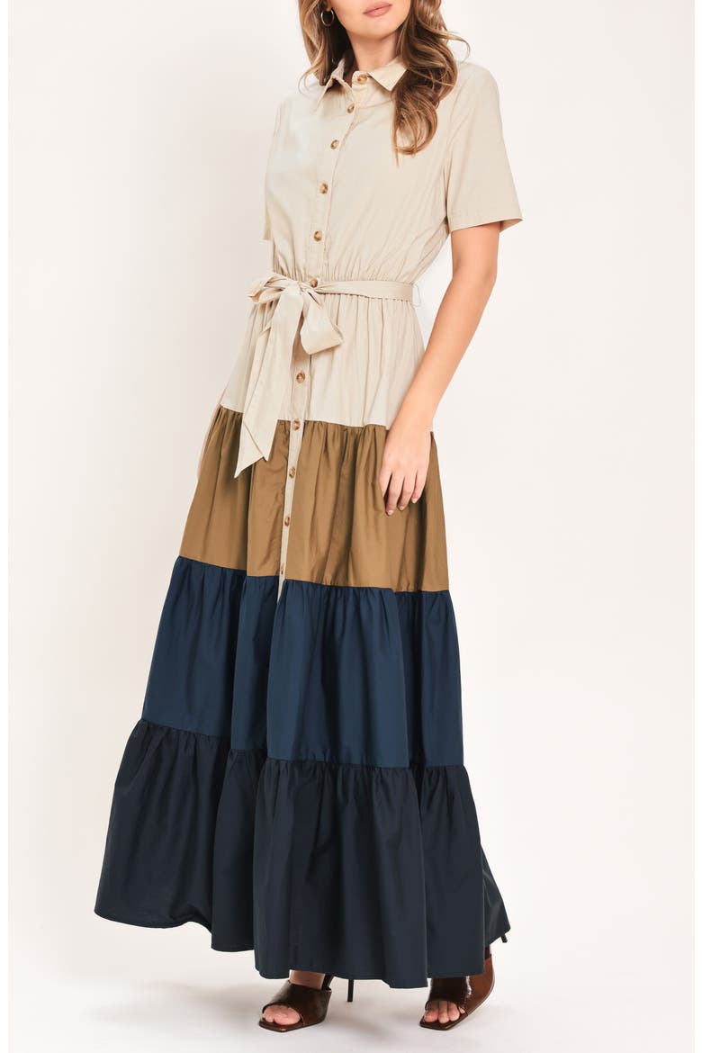 Colorblock Maxi Shirtdress, Alternate, color, NAVY BROWN