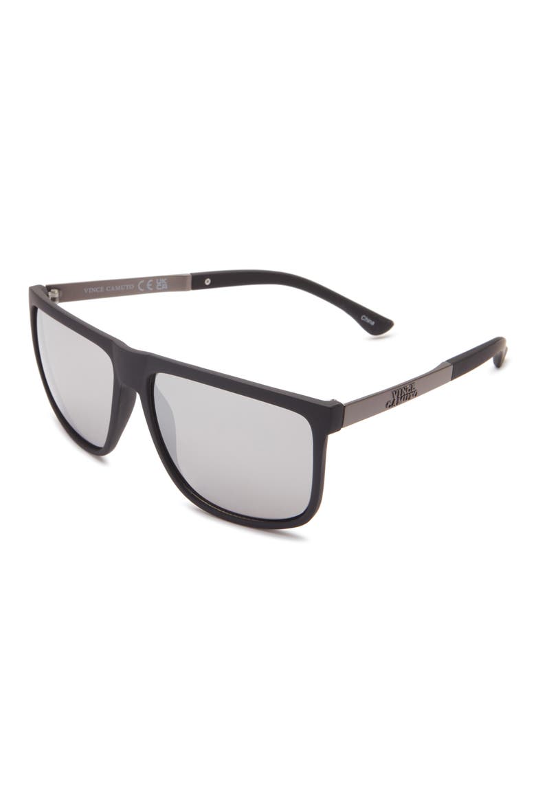 Rubberised Rectangular Sunglasses, Alternate, color, BLACK