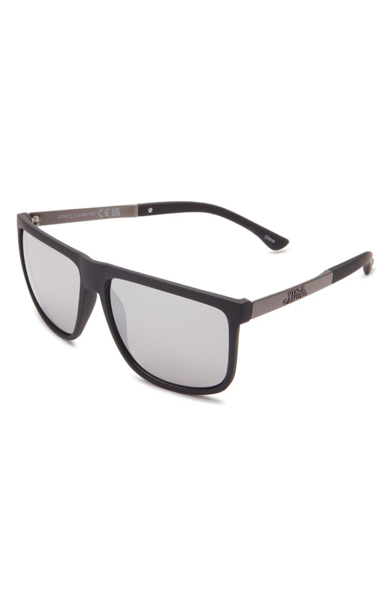 Vince Camuto Rubberised Rectangular Sunglasses, Alternate, color, Black