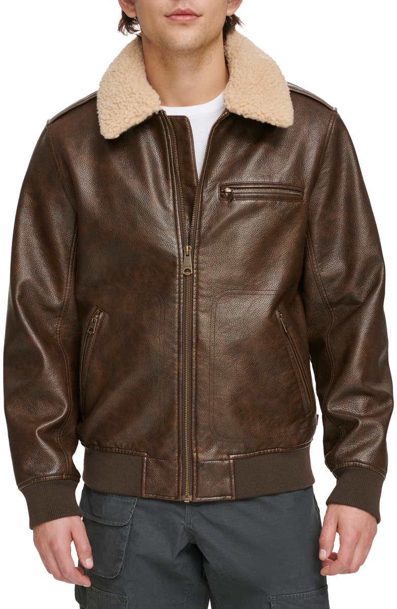 Levi's Faux Leather & Faux Shearling Bomber Jacket, Main, color, Brown