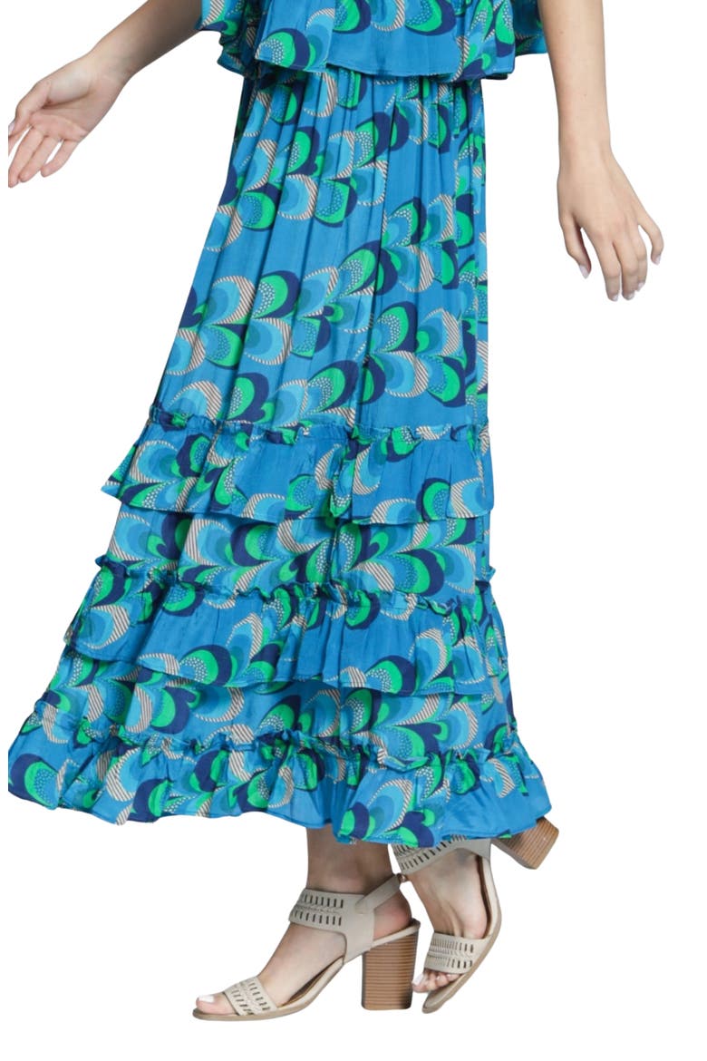 Tiered Pull-On Midi Skirt, Alternate, color, BLUE LAGOON