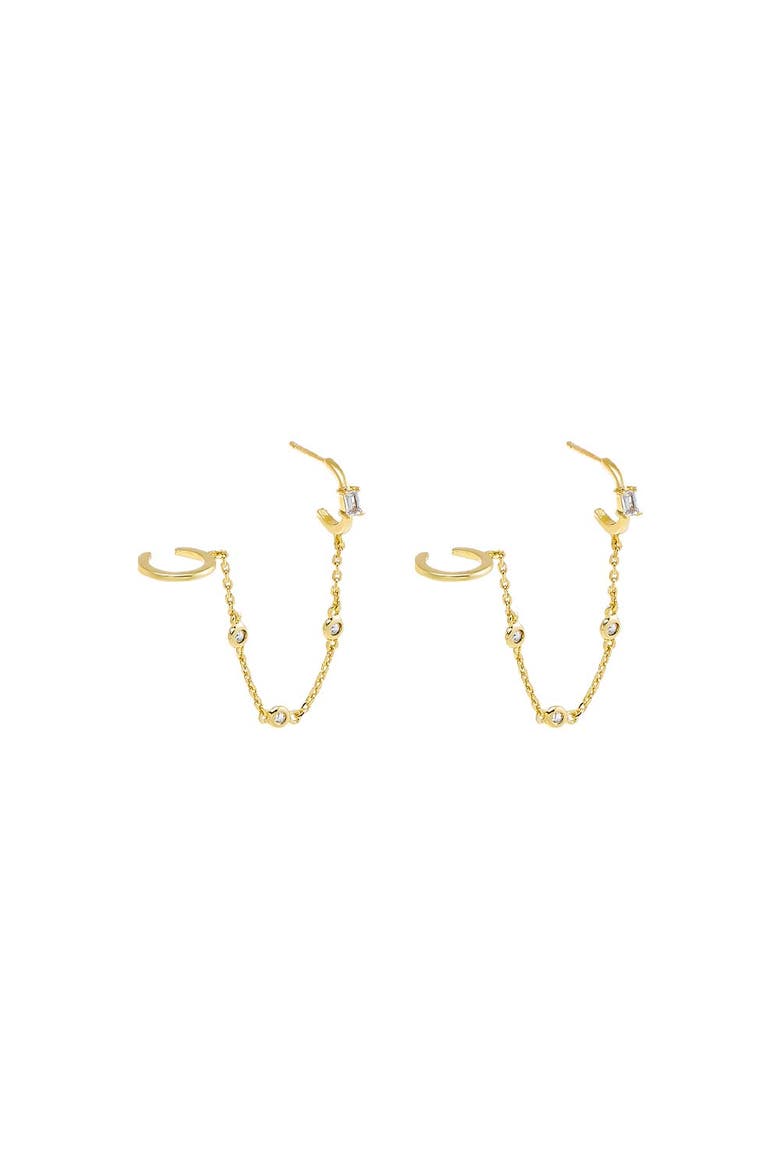 CZ Bezel Chain Hoop X Ear Cuff Earring, Main, color, Gold