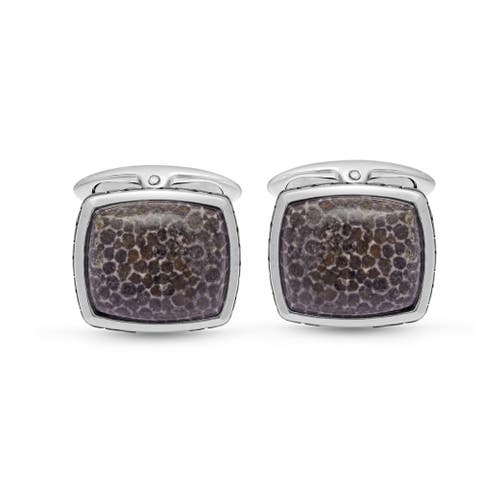 Fossil Agate Sterling Silver Men Cufflinks