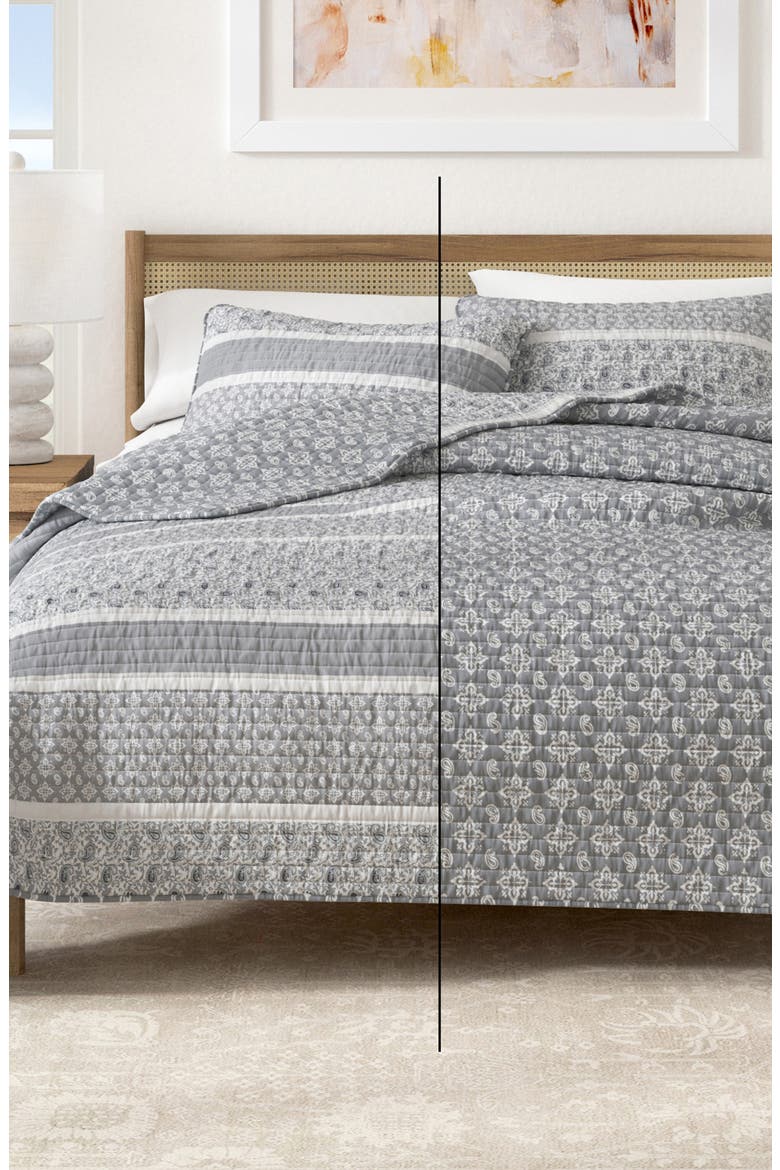 Stripe Quilt & Sham Set, Alternate, color, GREY