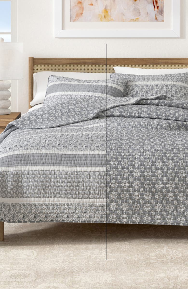 Woven & Weft Stripe & Paisley Quilt & Sham Set, Alternate, color, Grey