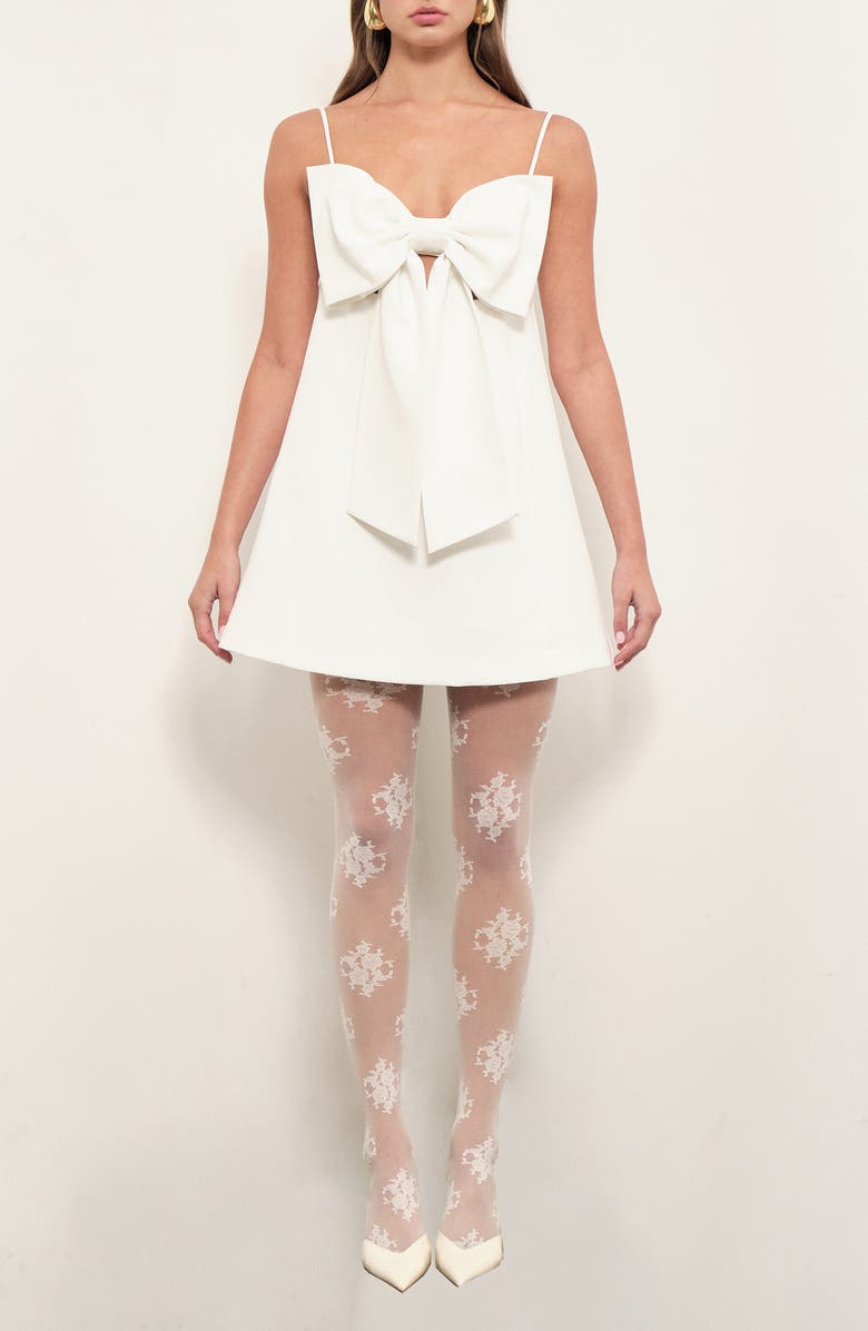 MAUDE CLUB Caroline Bow Front Minidress, Main, color, White