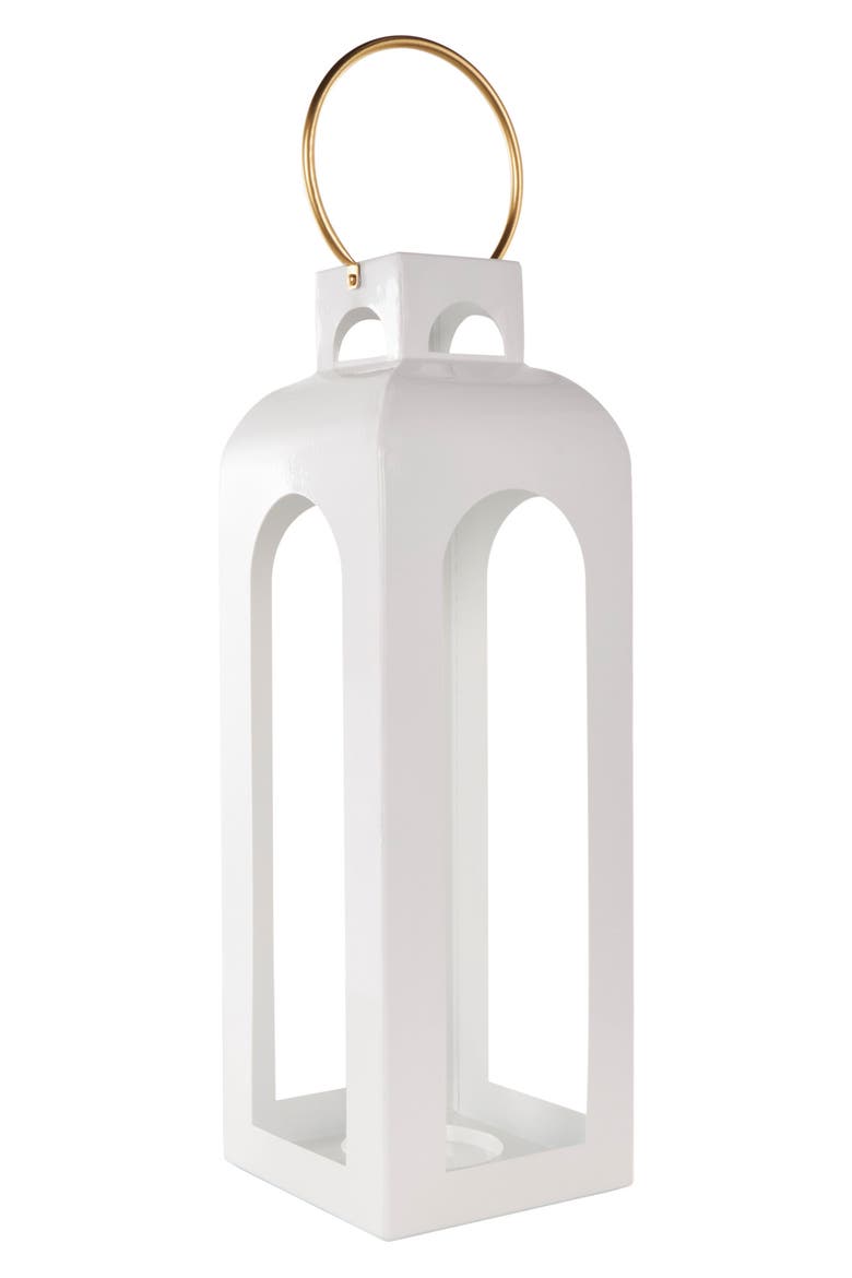 White Metal Candle Lantern, Main, color, WHITE