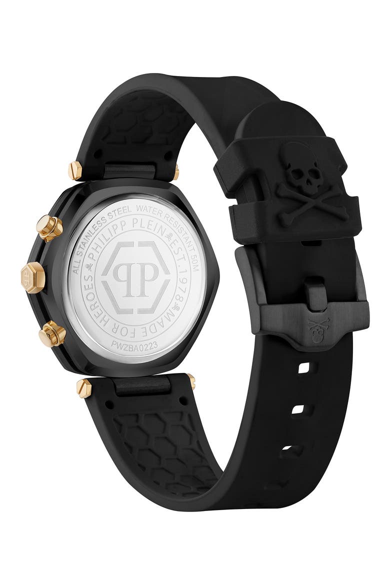 The Hexagon Chronograph Silicone Strap Watch, 42mm, Alternate, color, IP BLACK