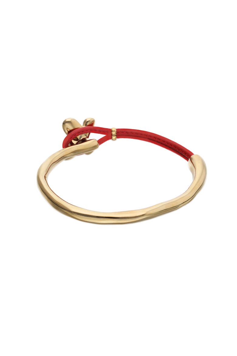 Leather Bracelet with Gold-Tone Butterfly, Alternate, color, Red