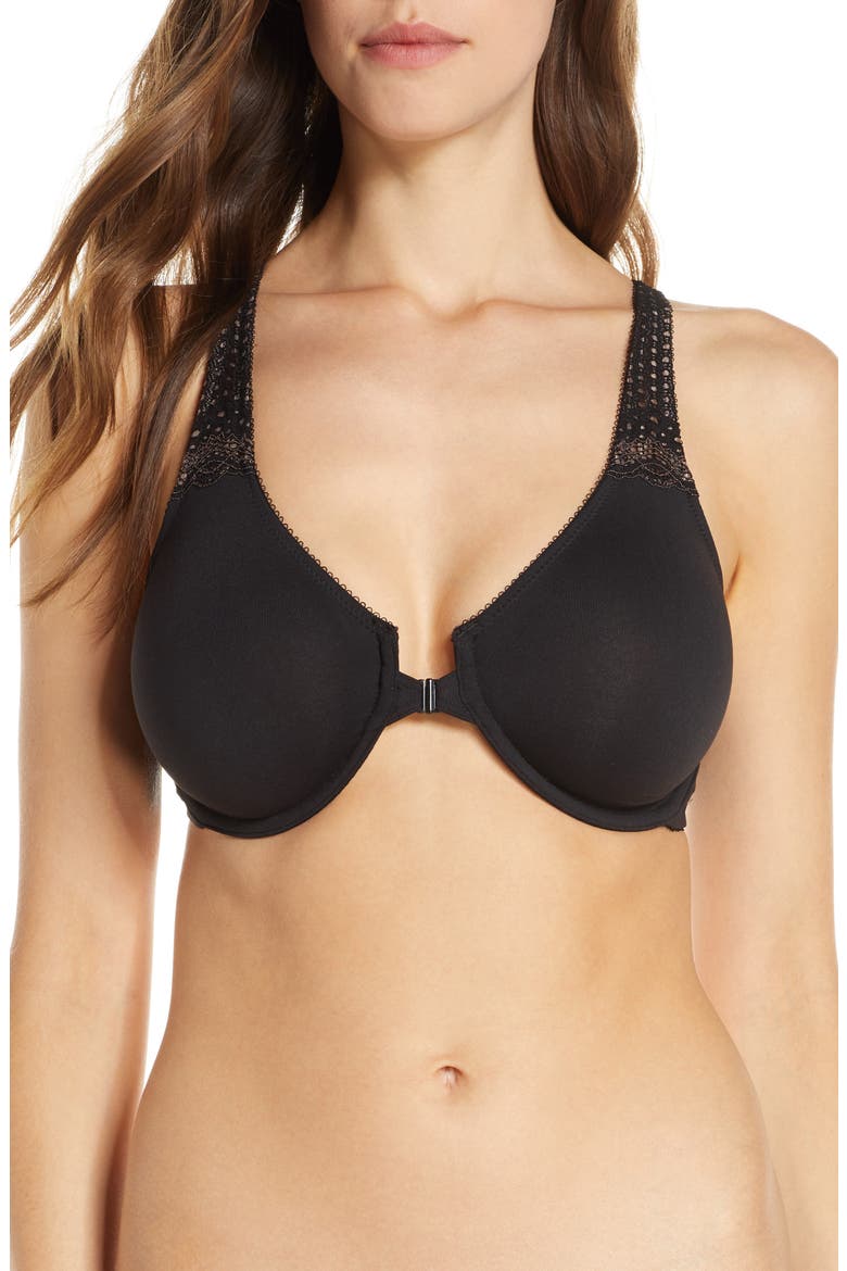 Soft Embrace Front Closure Underwire Bra, Main, color, BLACK