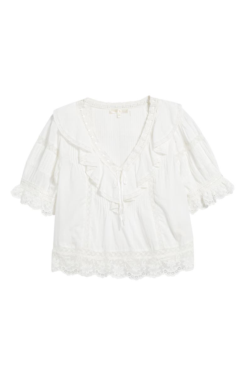 LoveShackFancy Romilly Ruffle & Lace Top, Alternate, color, Off White