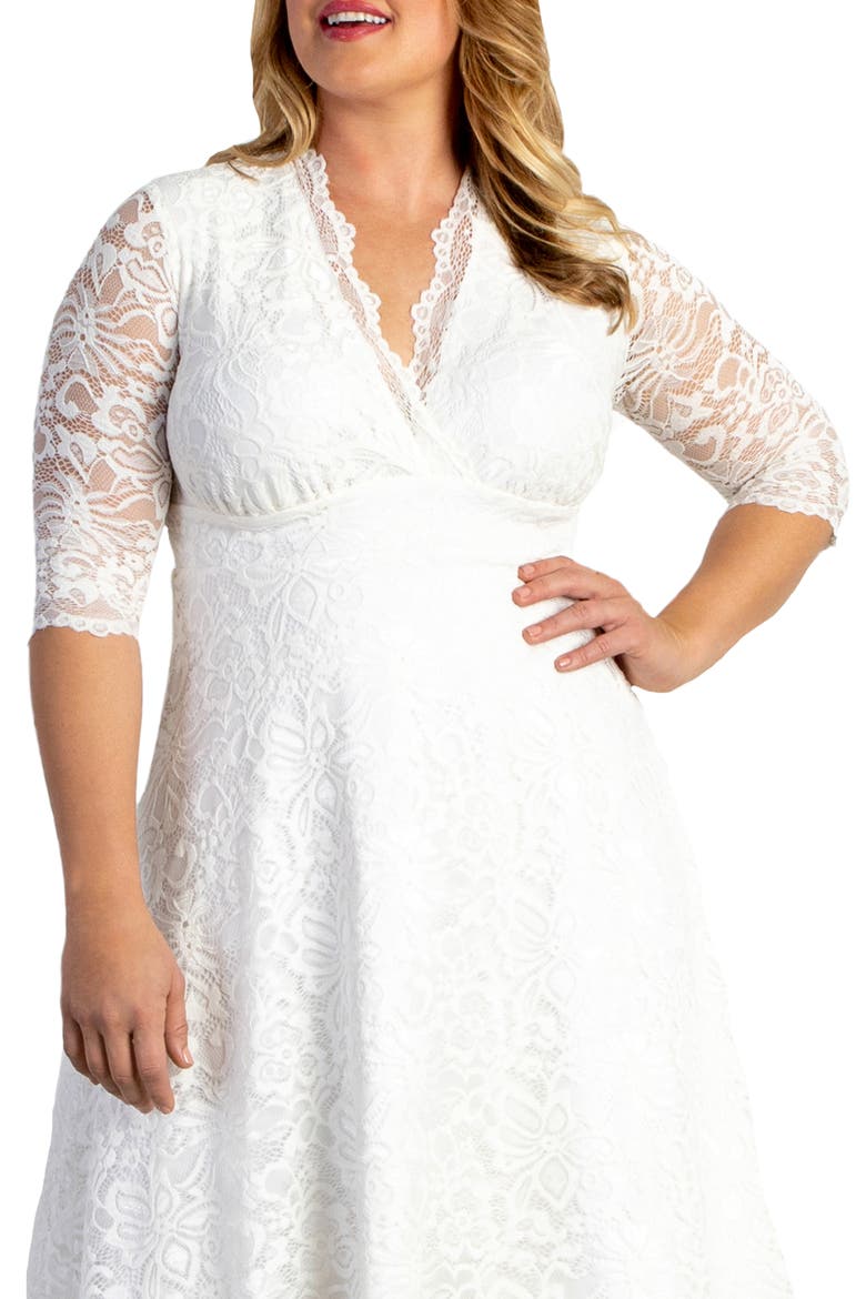 Bella Lace Fit & Flare Dress, Alternate, color, IVORY