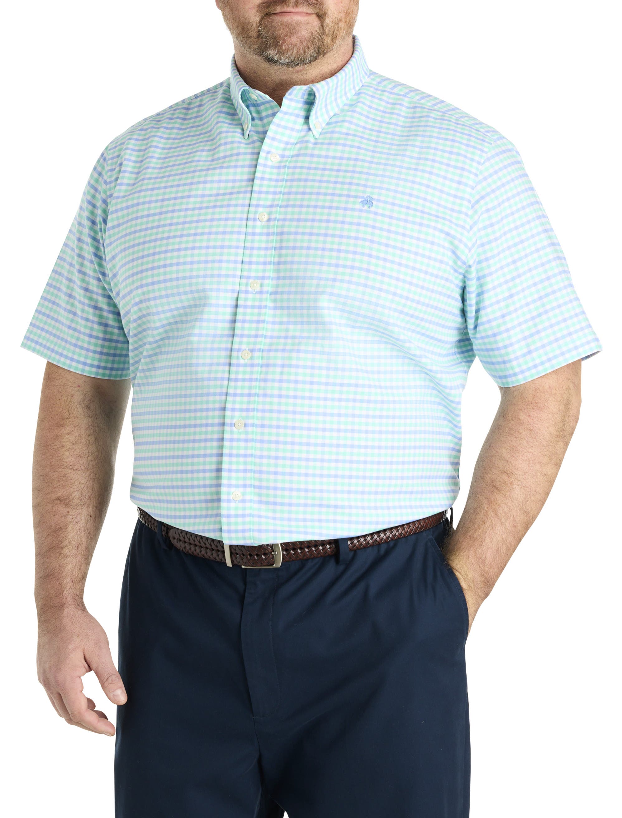 B+T Essentials Fit by Dxl Big & Tall  Non-Iron Gingham Sport Shirt in Bermuda Ging 