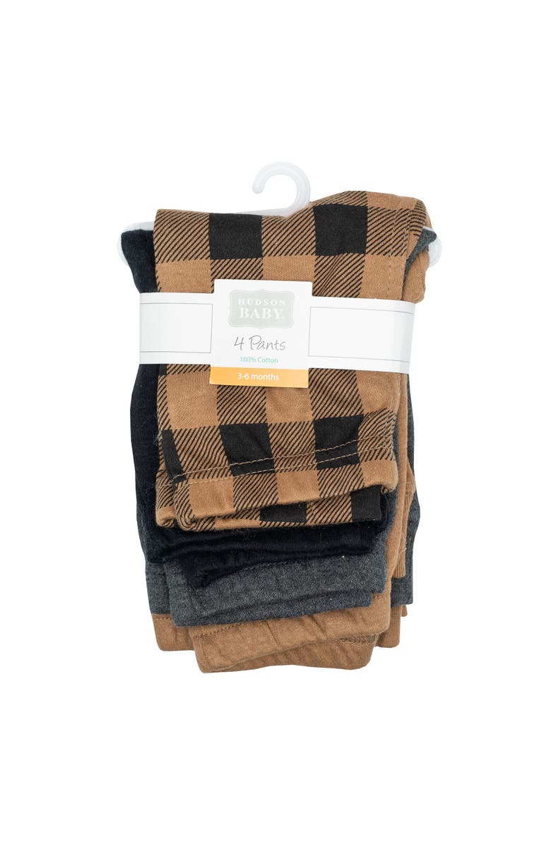 Hudson Baby 4-Pack Pants Bottoms Set, Alternate, color, Brown Black Plaid