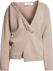 Róhe Safety Pin Off the Shoulder Wool & Cashmere Wrap Cardigan
