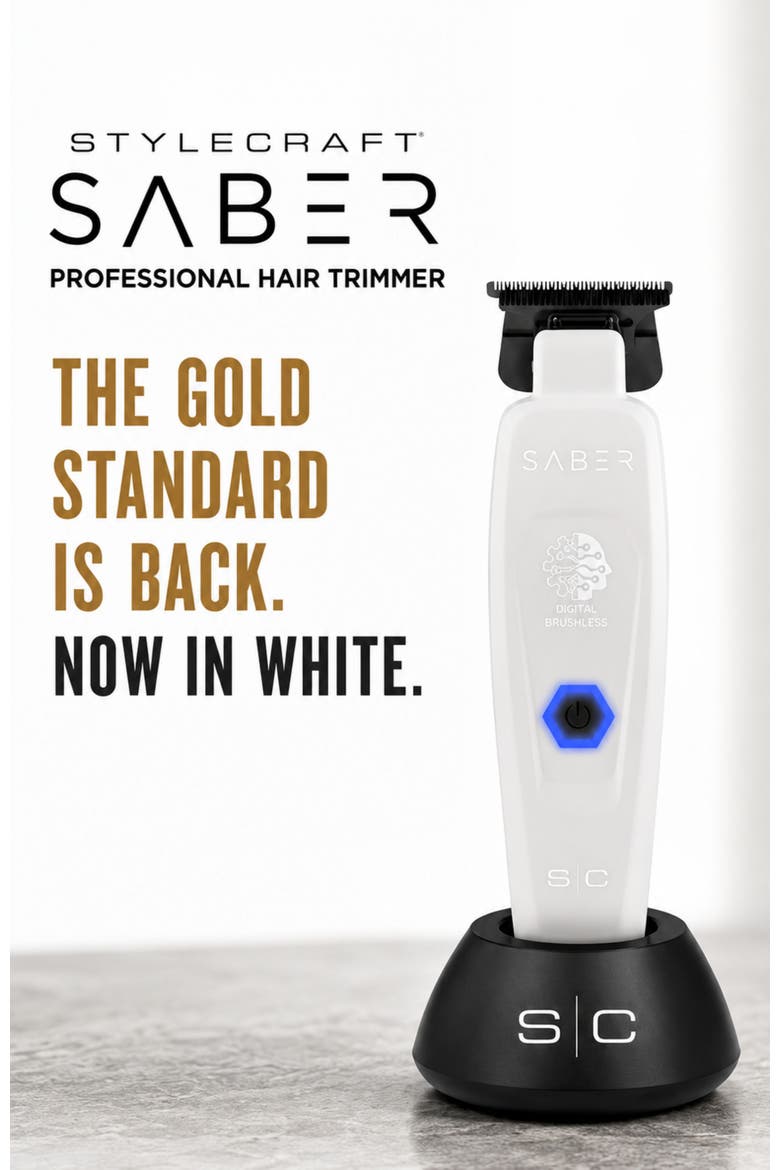 Saber Professional Cordless Hair Trimmer, Alternate, color, White