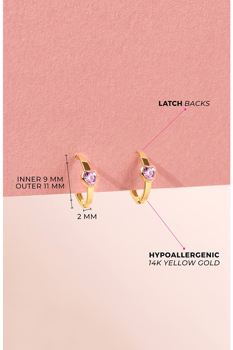 14k Sparkling Heart Hoop Earrings, Alternate, color, Pink