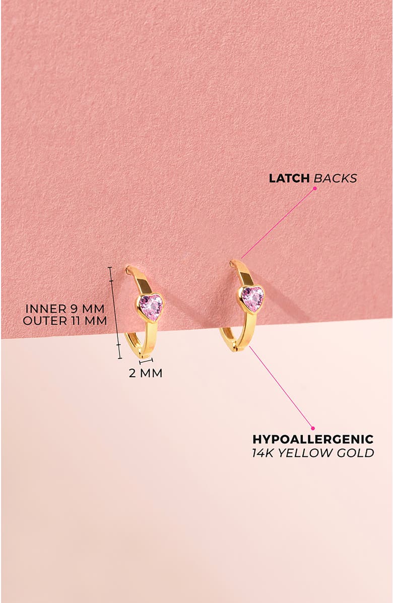 In Season Jewelry 14k Sparkling Heart Hoop Earrings, Alternate, color, Pink