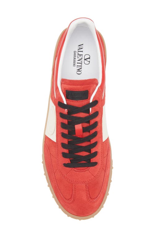 Valentino Garavani Upvillage Low Top Trainer In Split Leather And Calfskin Nappa Leather In Red/coral/ivory