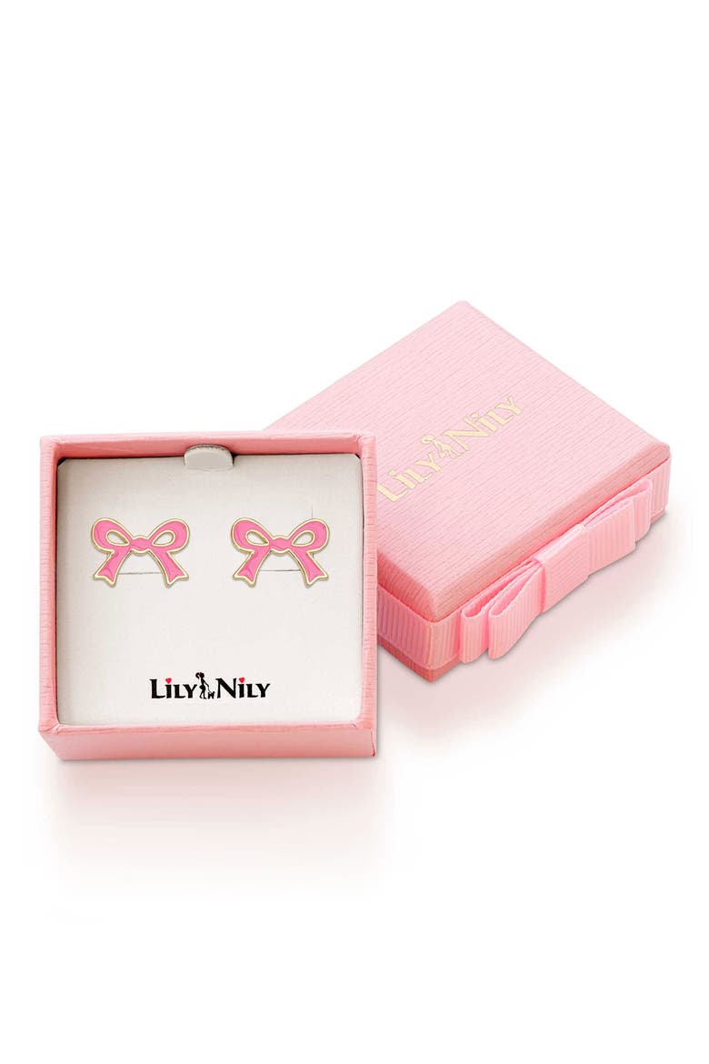 Flat Bow Stud Earrings, Alternate, color, PINK