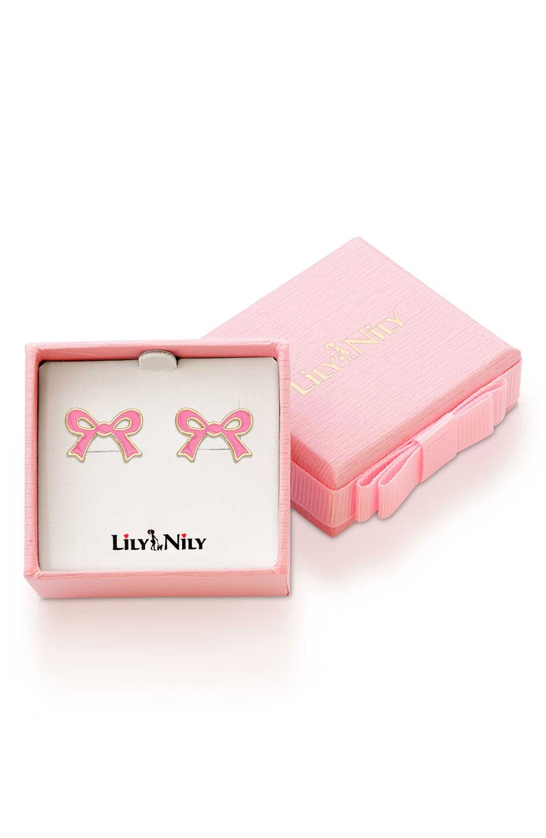 Lily Nily Flat Bow Stud Earrings, Alternate, color, Pink