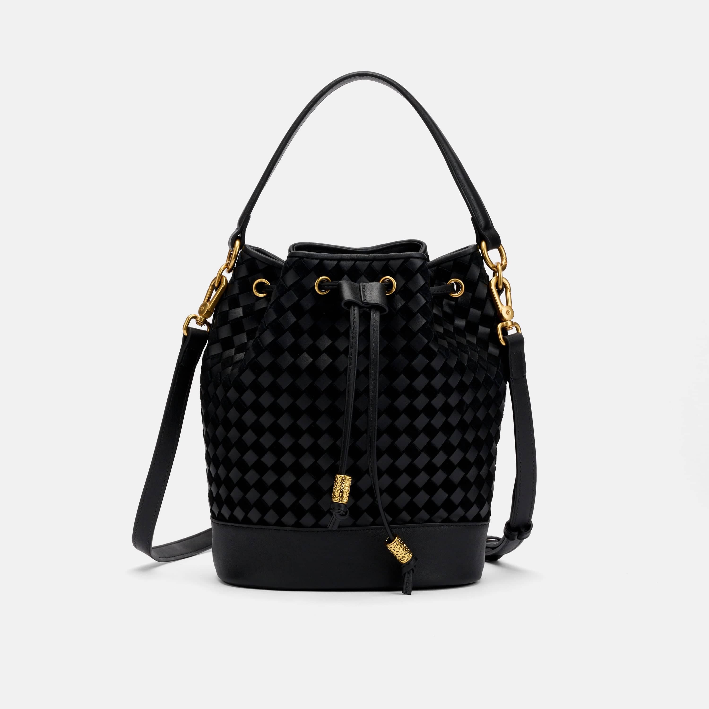 MARC NOLAN Nora Leather Bucket Bag, Main, color, Black Woven