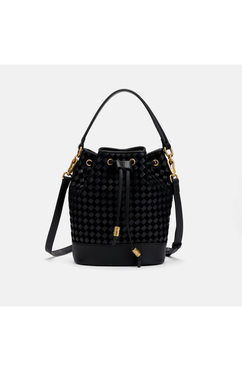 MARC NOLAN Nora Leather Bucket Bag, Main, color, Black Woven