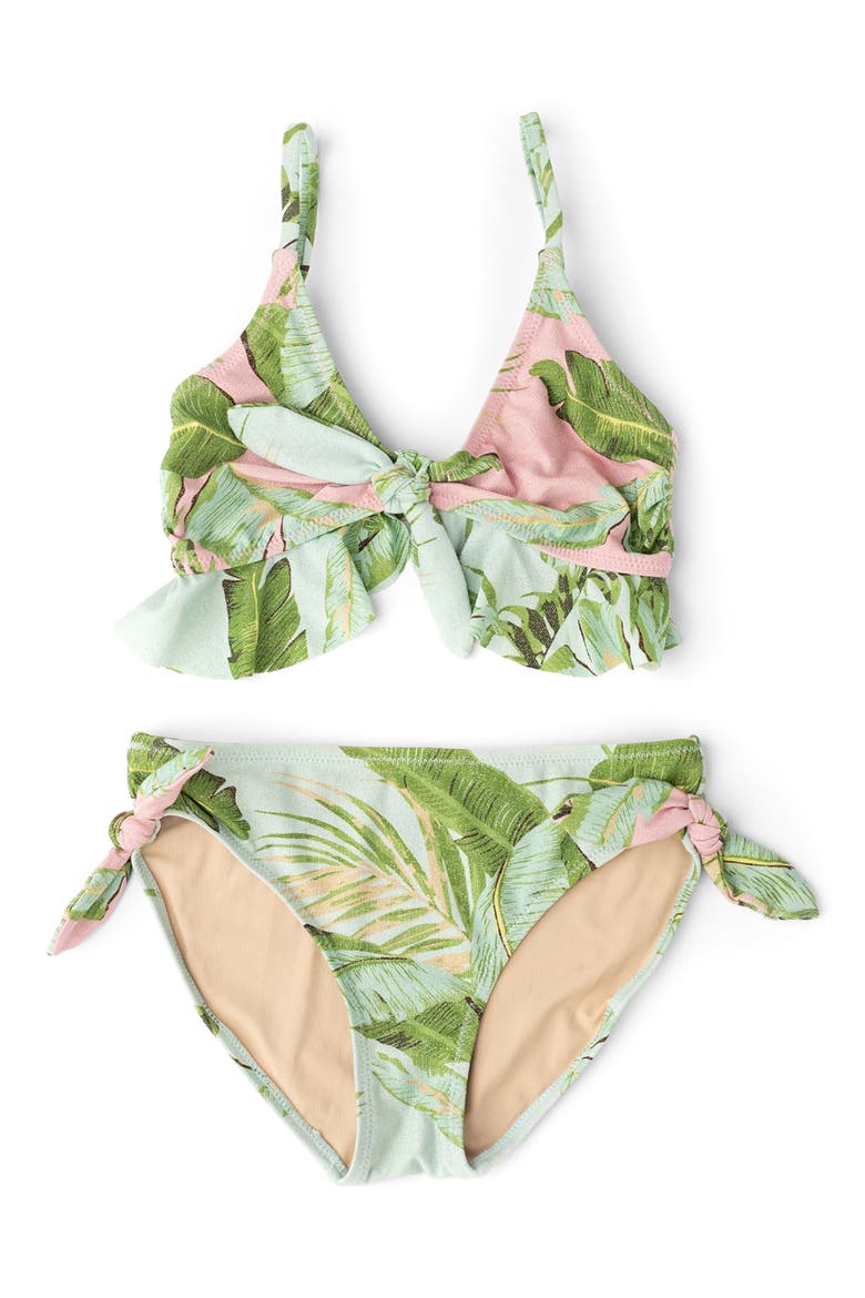 Kids' Cabana Palms Two-Piece Swimsuit, Main, color, GREEN MULTI