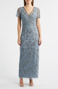 Pisarro Nights Beaded Mesh Column Gown