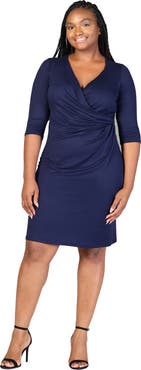 24seven Comfort Apparel Plus Size Knee Length V Neck Dress