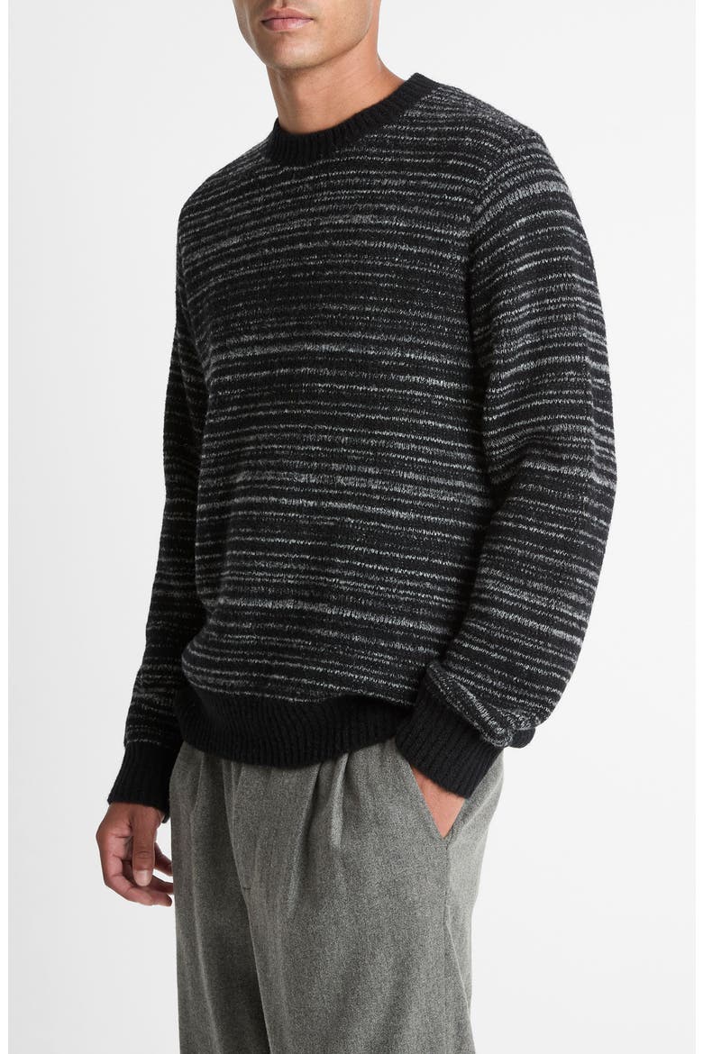 Marled Stripe Crewneck Merino Wool Blend Sweater, Alternate, color, BLACK/MEDIUM HEATHER GREY