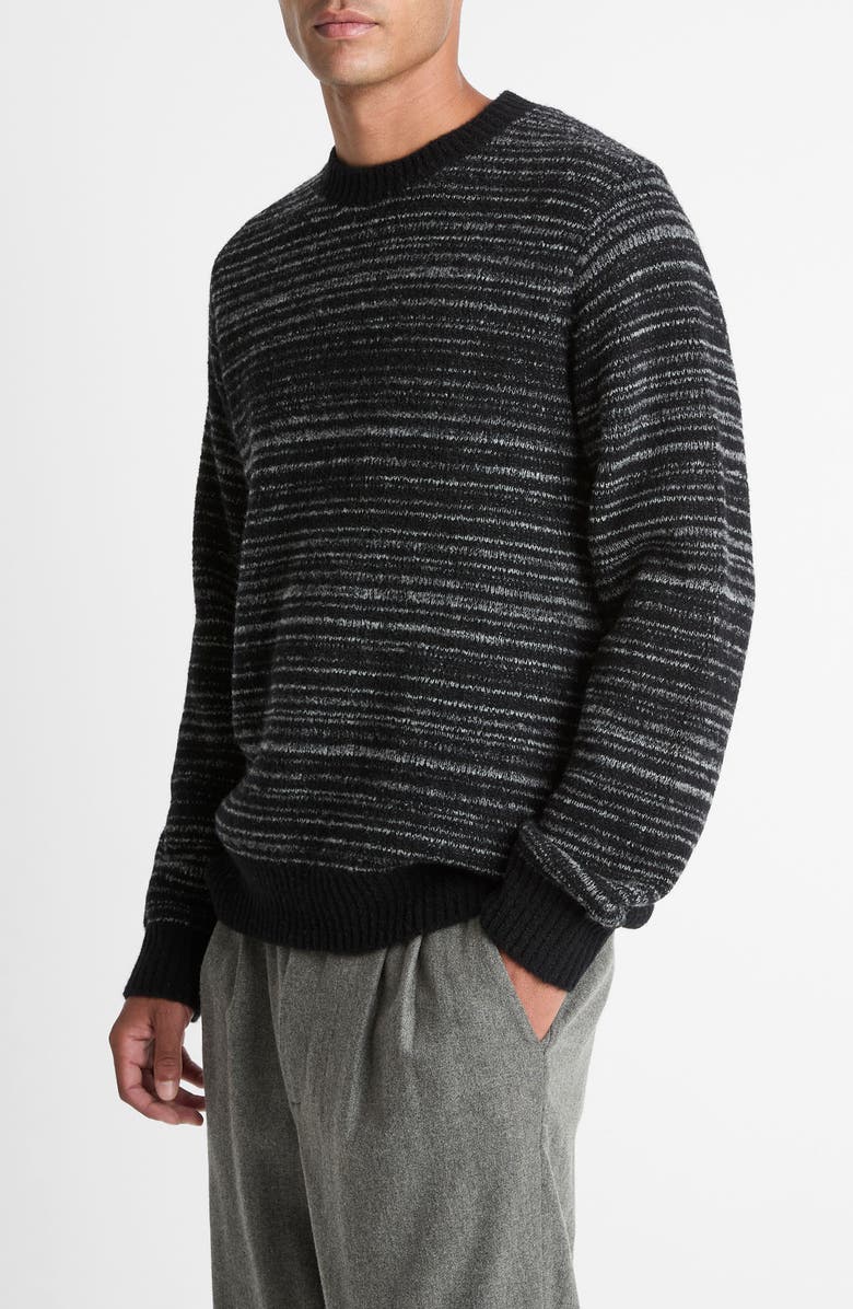 Vince Marled Stripe Crewneck Merino Wool Blend Sweater, Alternate, color, Black/Medium Heather Grey
