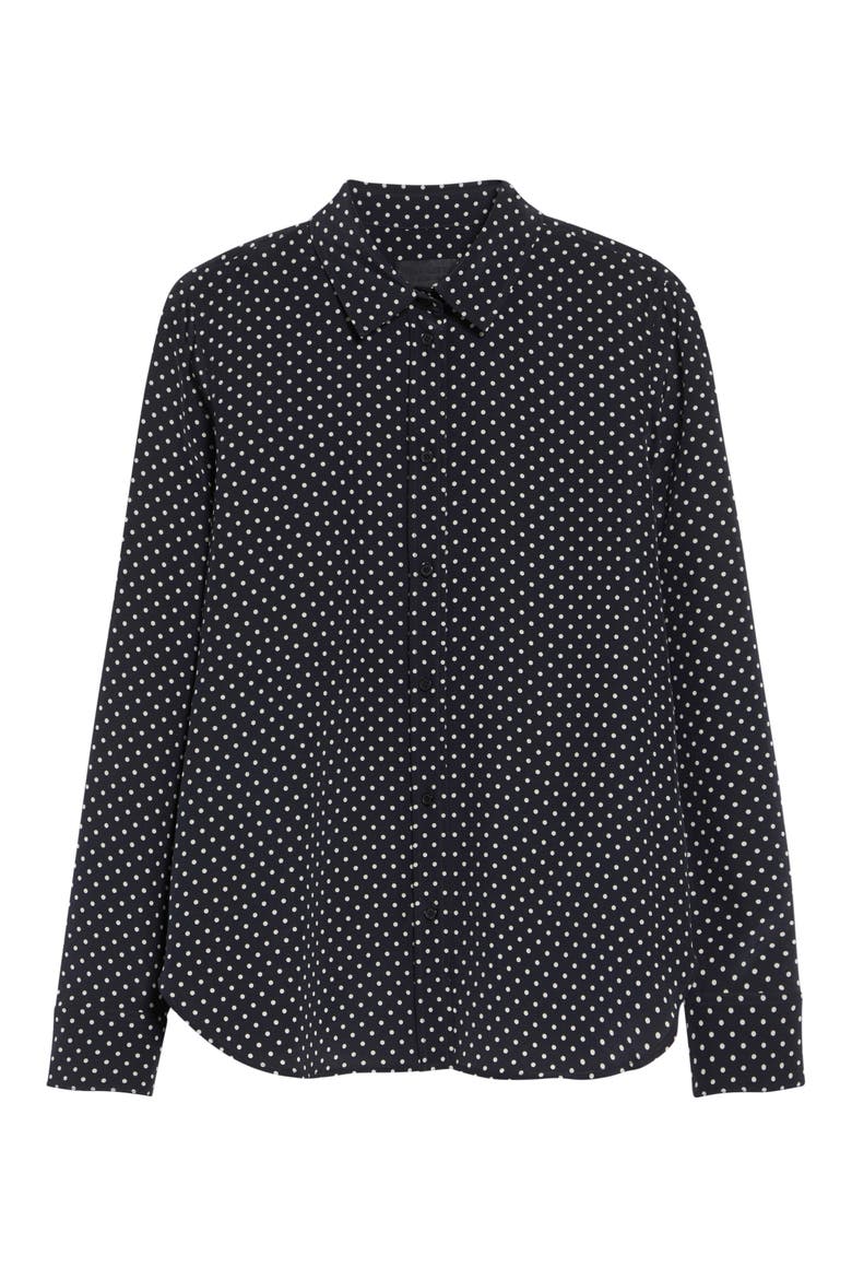 Gaia Slim Silk Shirt, Alternate, color, OBSIDIAN / IVORY POLKA DOT
