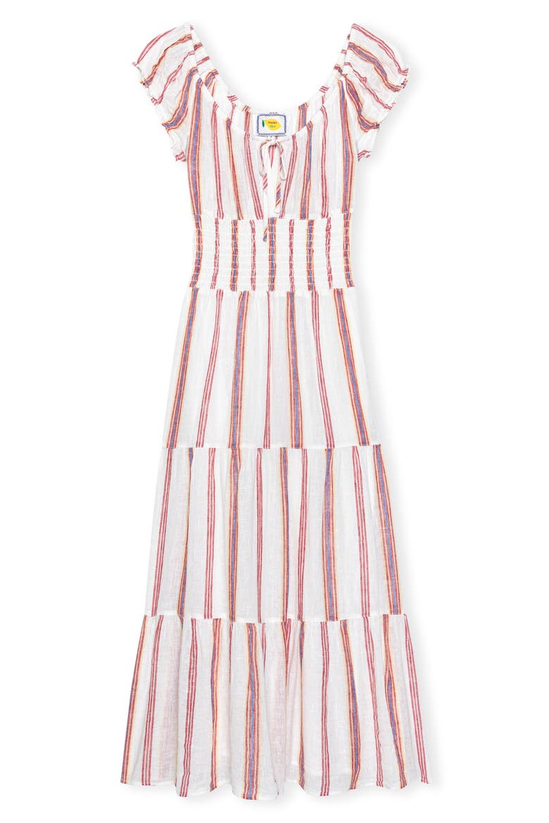 x Giadzy Daria Stripe Smocked Waist Linen Blend Dress, Alternate, color, PRIMAVERA STRIPE