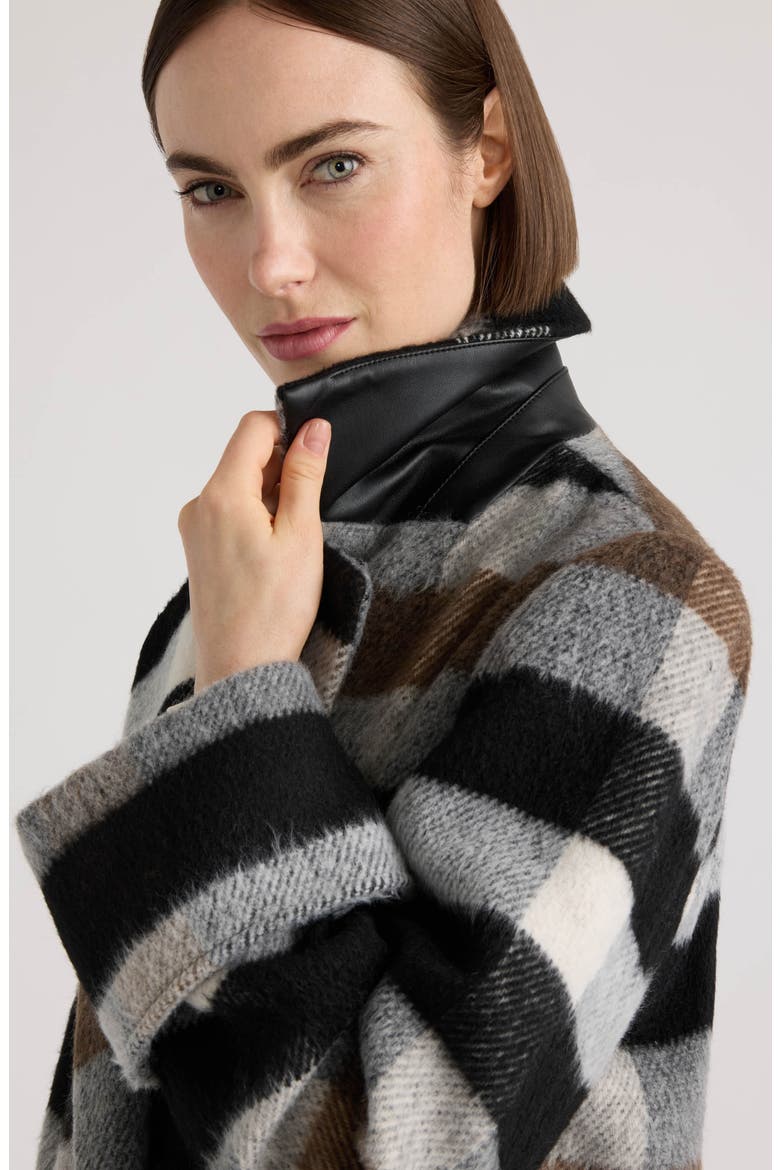 Double Breasted Faux Wool Coat, Alternate, color, BLACK/ BROWN PLAID
