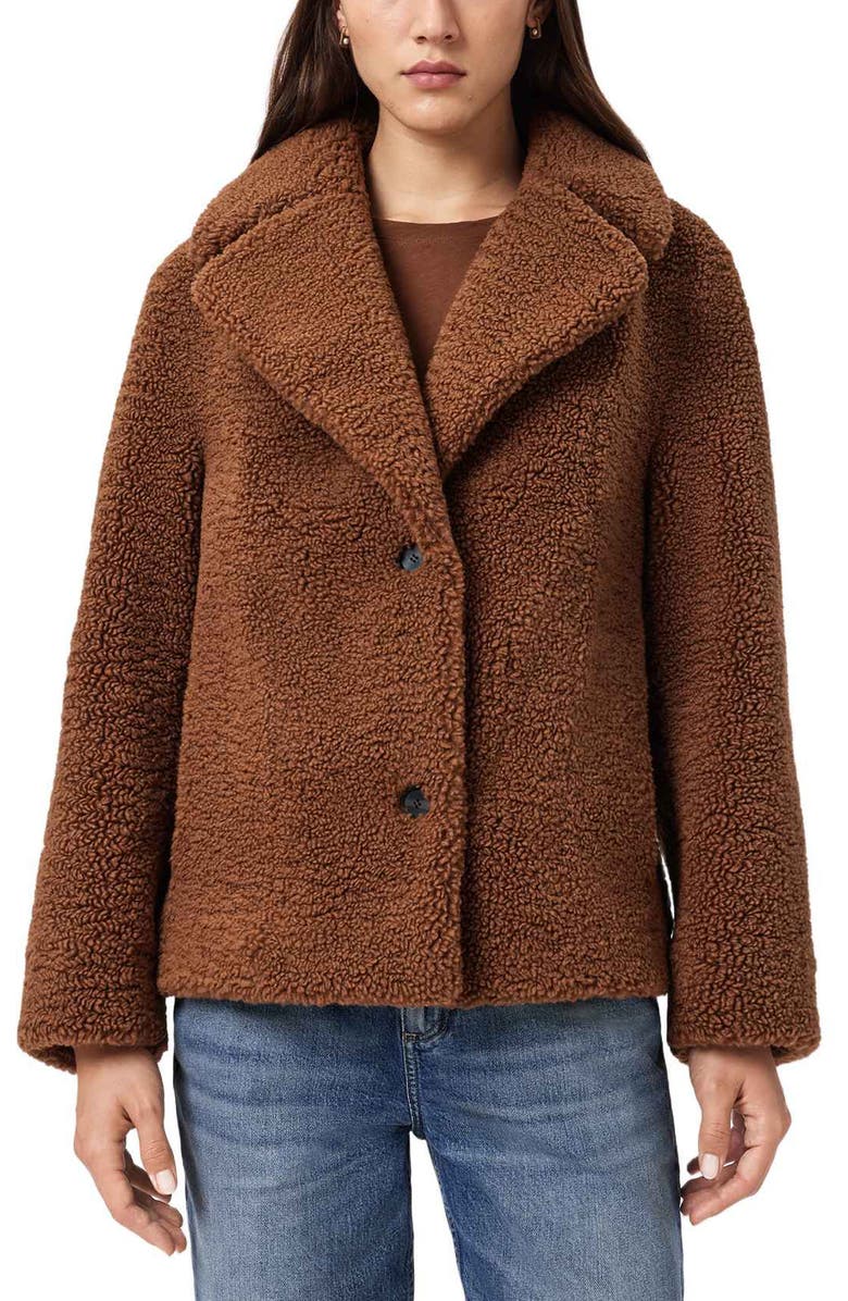 AllSaints Eddie Teddy Jacket, Main, color, Cognac Brown
